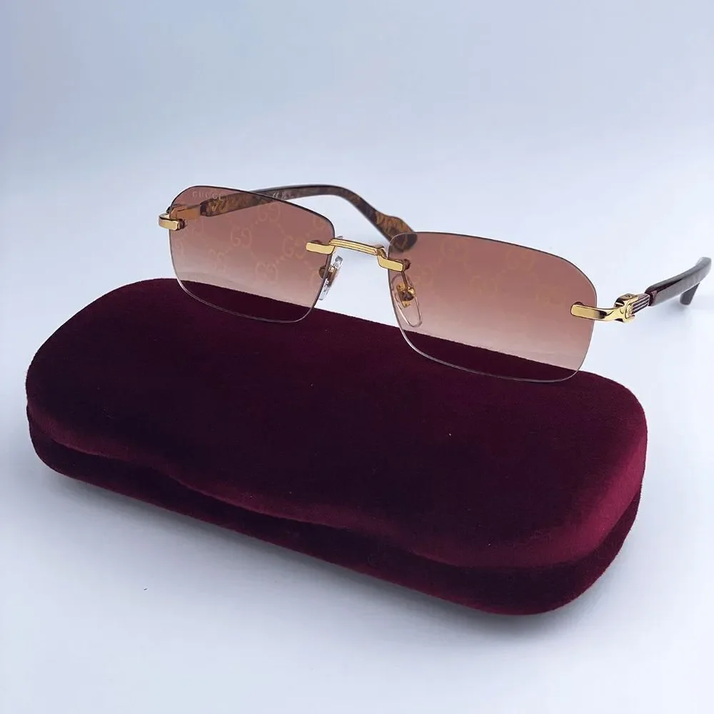 NEW Gucci GG1221S 004 Gold Yellow Red Mirrored Square Unisex Sunglasses